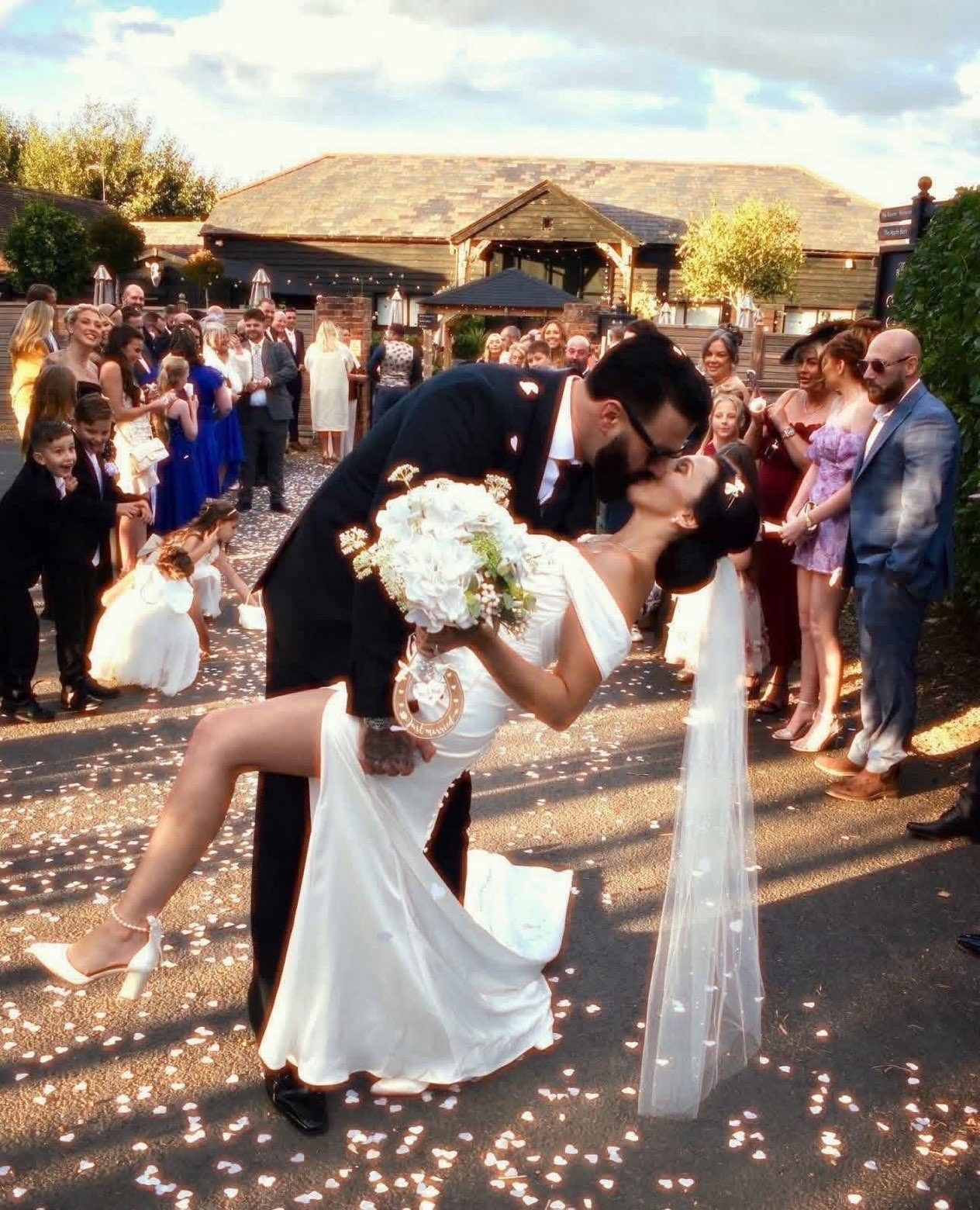 A wedding celebration moment with guests