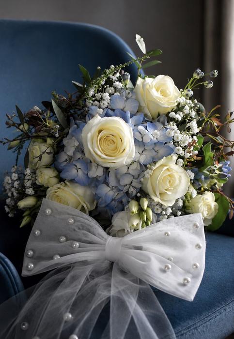 Bridal bouquet on a chair