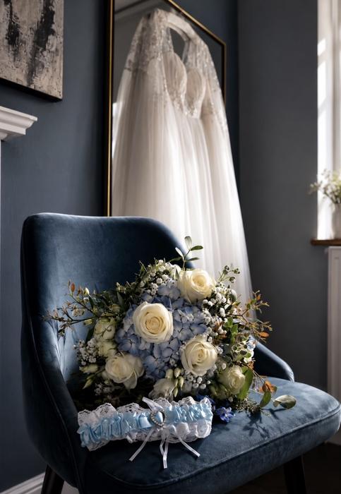 Wedding dress and bouquet detail